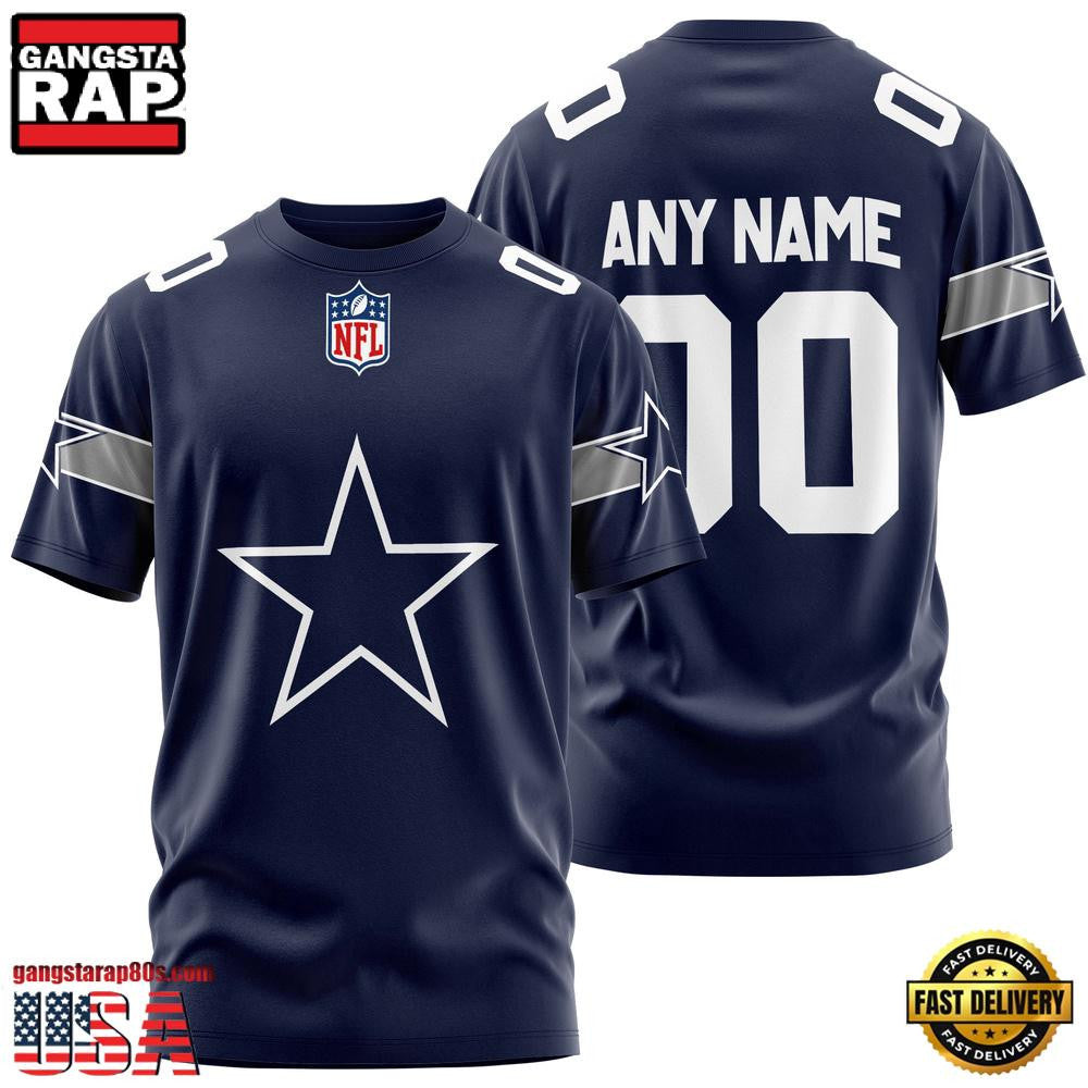 Dallas Cowboys Team Sport Custom Name & Number All Over Printed T-Shirt - Navy