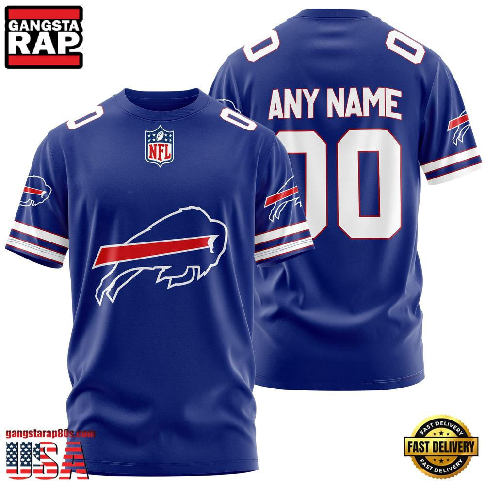 Buffalo Bills Team Sport Custom Name & Number All Over Printed T-Shirt - Royal