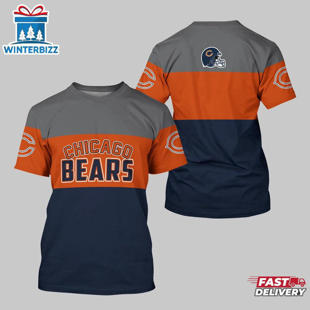 Chicago Bears Logo Team All Over Printed T-Shirt - Gray/Orange/Navy