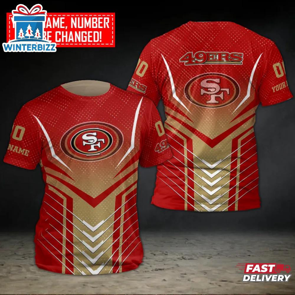 San Francisco 49ers Custom Name & Number All Over Printed T-Shirt - Red