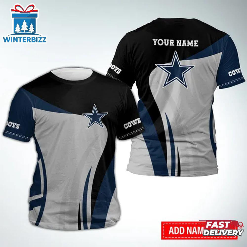 Dallas Cowboys Curve Sport Custom Name All Over Printed T-Shirt - Gray