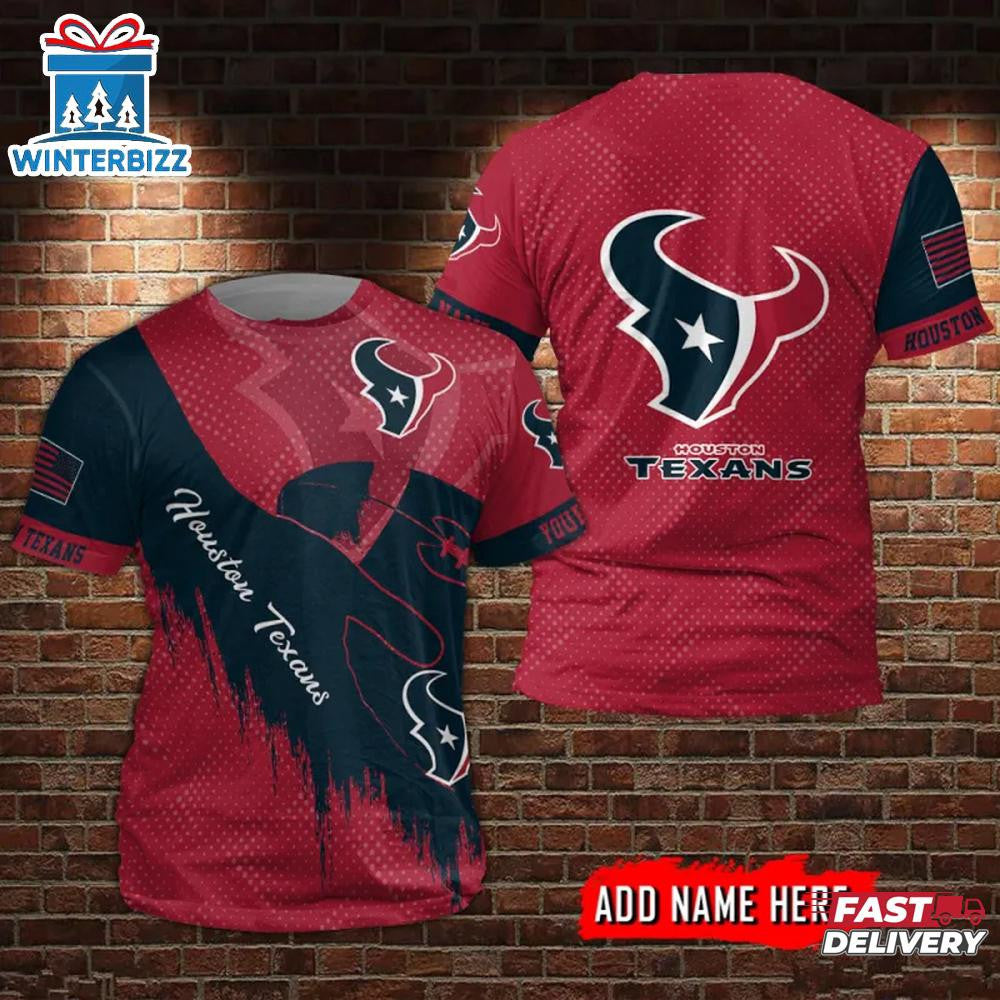 Houston Texans Hold The Ball Custom Name All Over Printed T-Shirt - Red/Navy