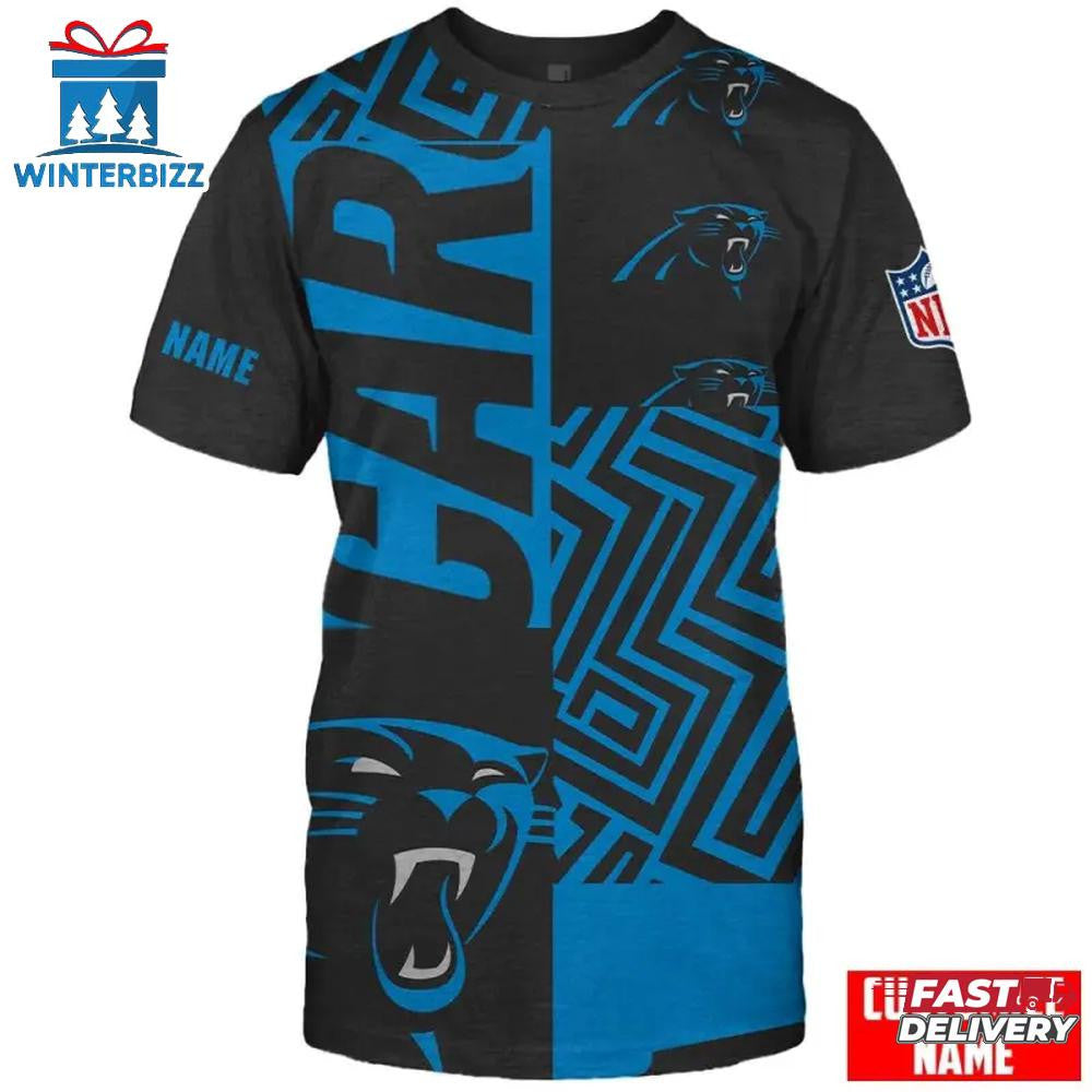 Carolina Panthers Geographic Custom Name All Over Printed T-Shirt - Black