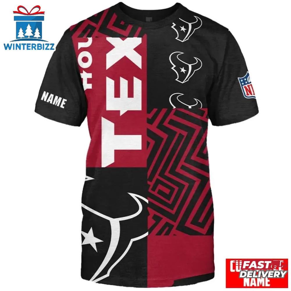 Houston Texans Geographic Custom Name All Over Printed T-Shirt - Black