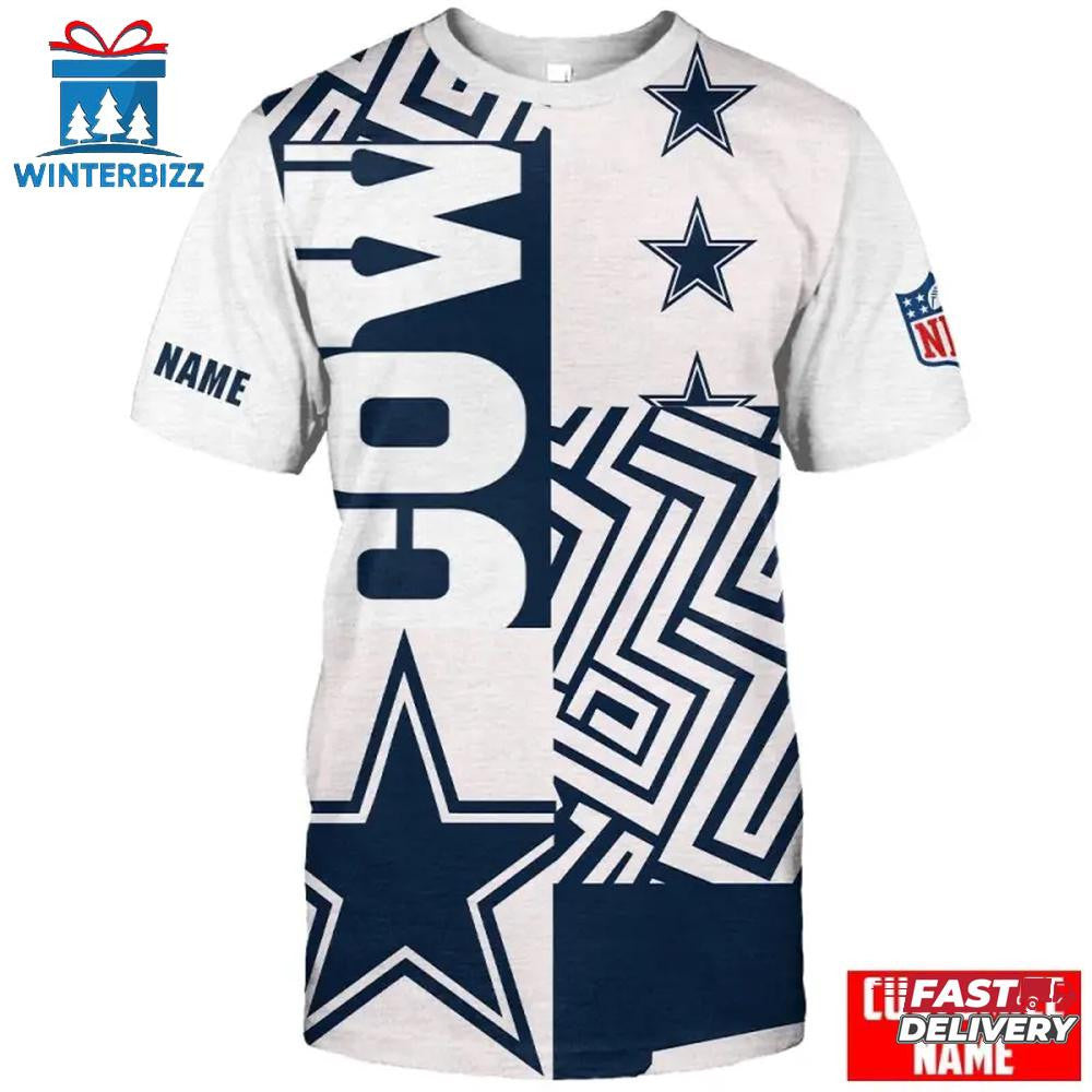Dallas Cowboys Geographic Custom Name All Over Printed T-Shirt - White