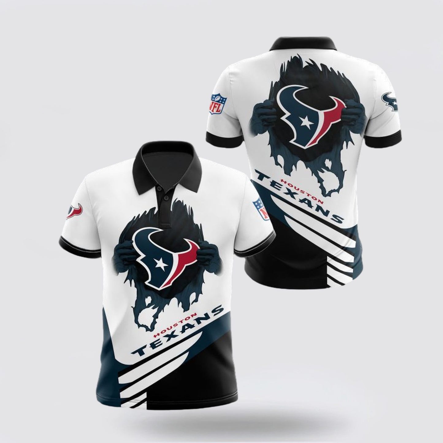 Houston Texans Spirit Football Team Logo Design 3D Printed Polo Shirt - White