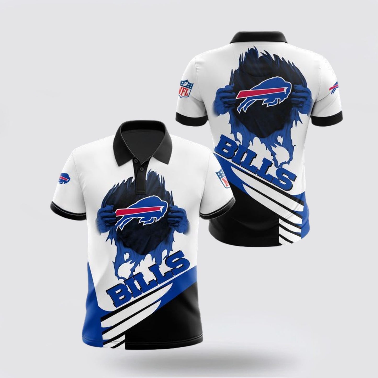 Buffalo Bills Spirit Football Team Logo Design 3D Printed Polo Shirt - White