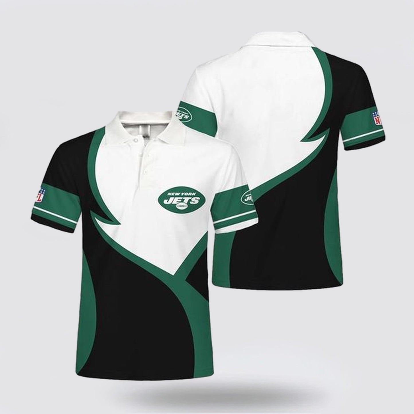 New York Jets Curve Football Team Logo Design 3D Printed Polo Shirt - White