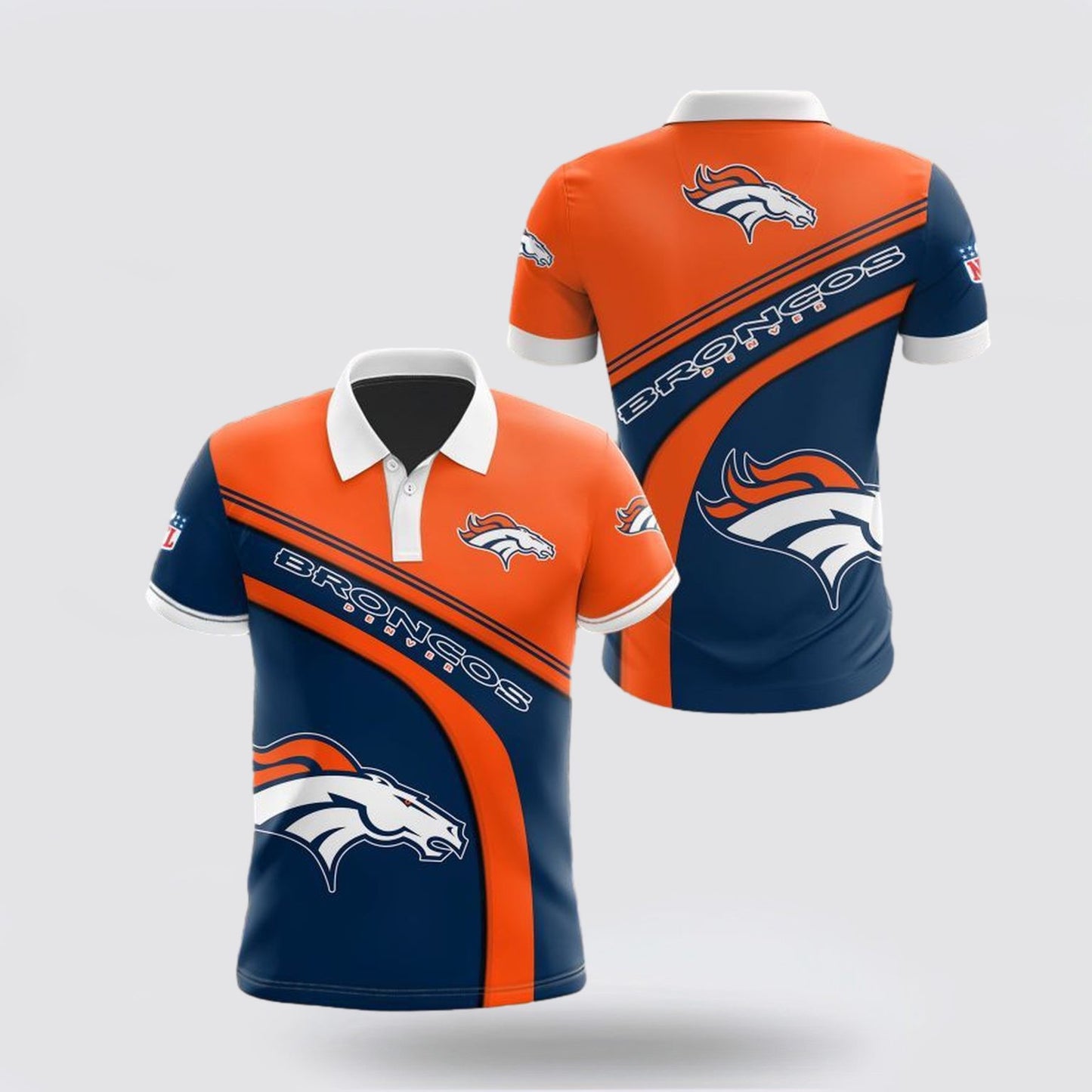 Denver Broncos Logo Football Team Design 3D Printed Polo Shirt - Orange/Navy