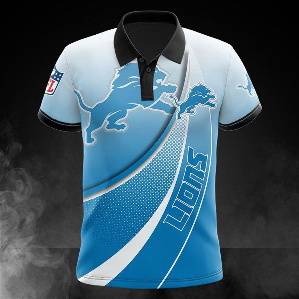 Detroit Lions Fading Logo Football Team Design 3D Printed Polo Shirt - Blue