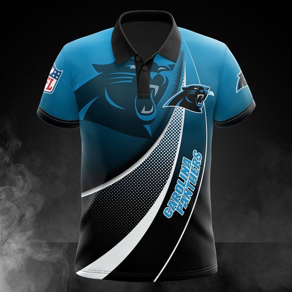 Carolina Panthers Fading Logo Football Team Design 3D Printed Polo Shirt - Black