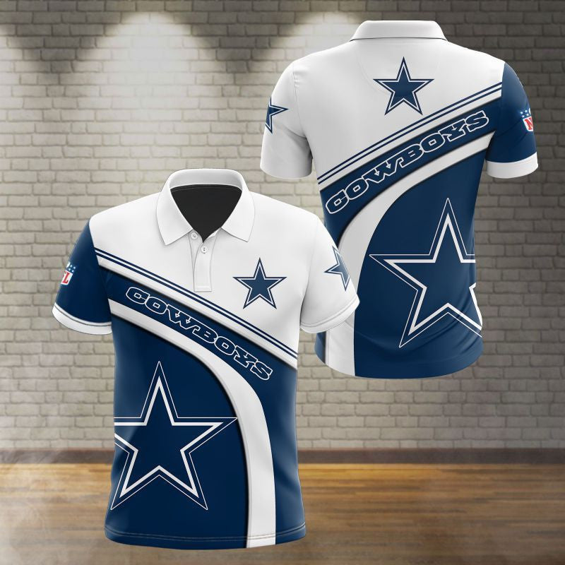 Dallas Cowboys Logo Football Team Design 3D Printed Polo Shirt - White/Navy