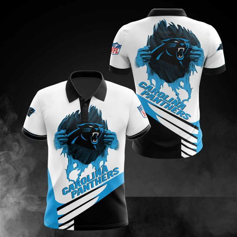 Carolina Panthers Spirit Football Team Logo Design 3D Printed Polo Shirt - White