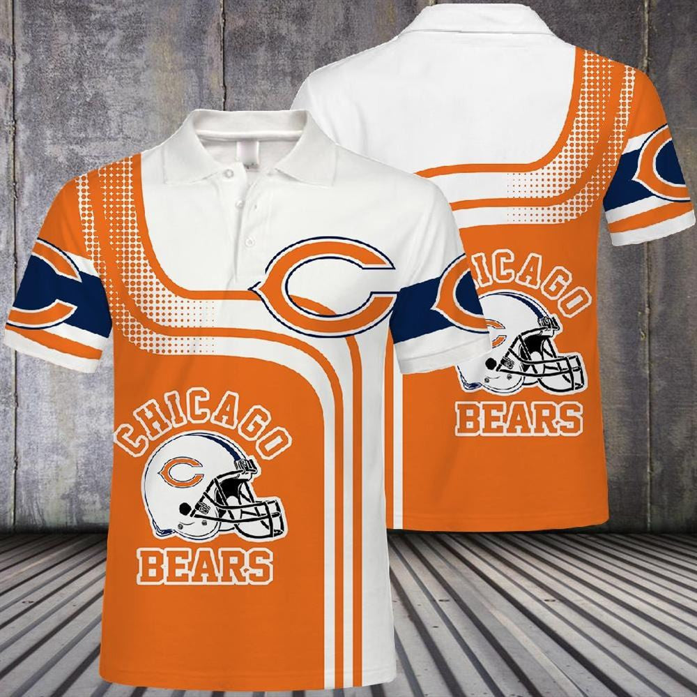 Chicago Bears Logo Football Team Design 3D Printed Polo Shirt - White/Orange
