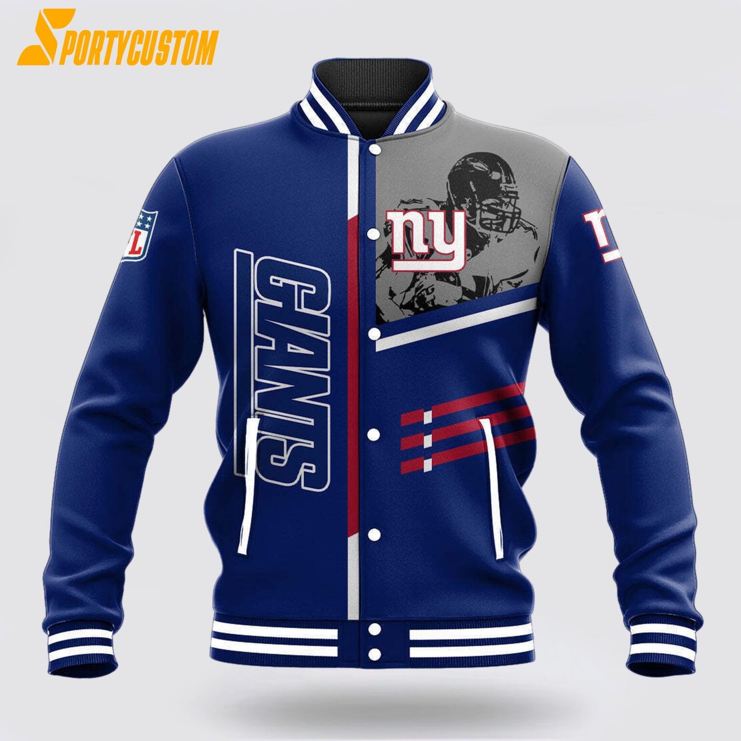 New York Giants Player Baseball Jacket Varsity Jacket - Blue - All-Over-Printed Jacket