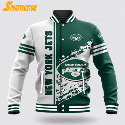 New York Jets Logo Baseball Jacket Varsity Jacket - Green/White - All-Over-Printed Jacket