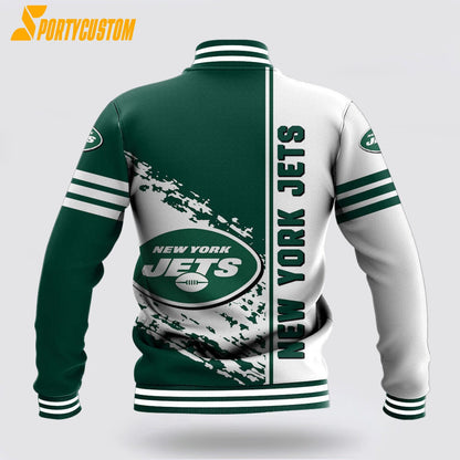 New York Jets Logo Baseball Jacket Varsity Jacket - Green/White - All-Over-Printed Jacket