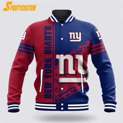 New York Giants Logo Baseball Jacket Varsity Jacket - Blue/Red - All-Over-Printed Jacket