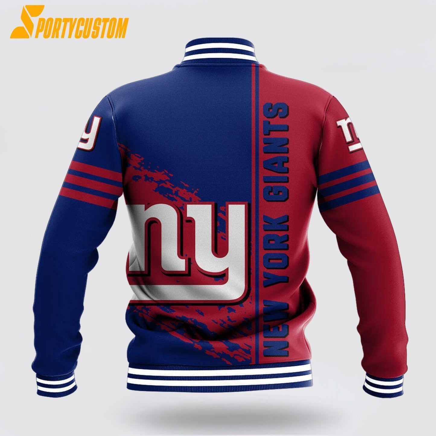 New York Giants Logo Baseball Jacket Varsity Jacket - Blue/Red - All-Over-Printed Jacket
