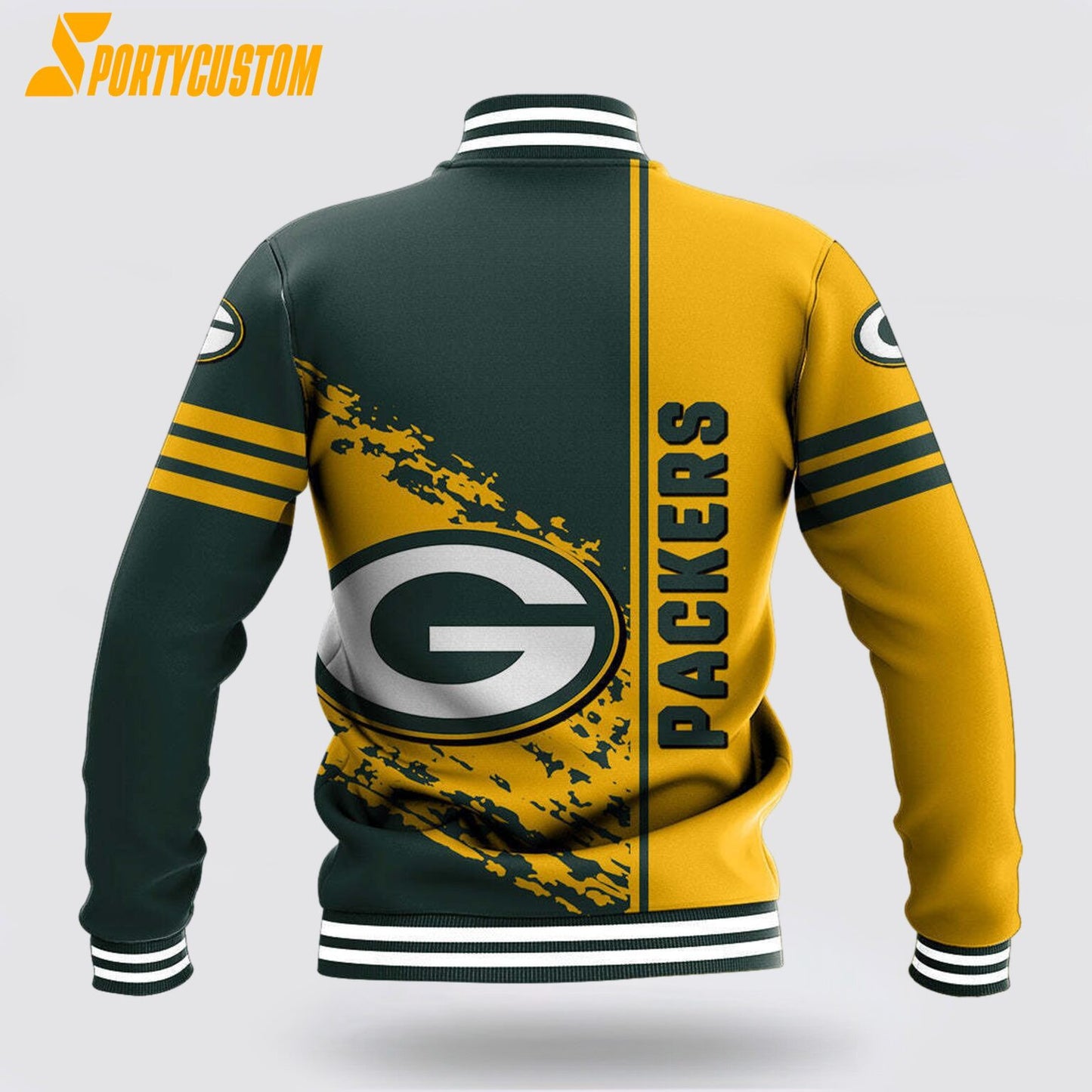 Green Bay Packers Logo Baseball Jacket Varsity Jacket - Green/Gold - All-Over-Printed Jacket