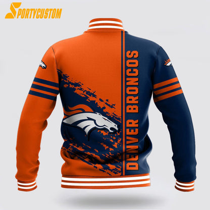 Denver Broncos Logo Baseball Jacket Varsity Jacket - Orange/Navy - All-Over-Printed Jacket