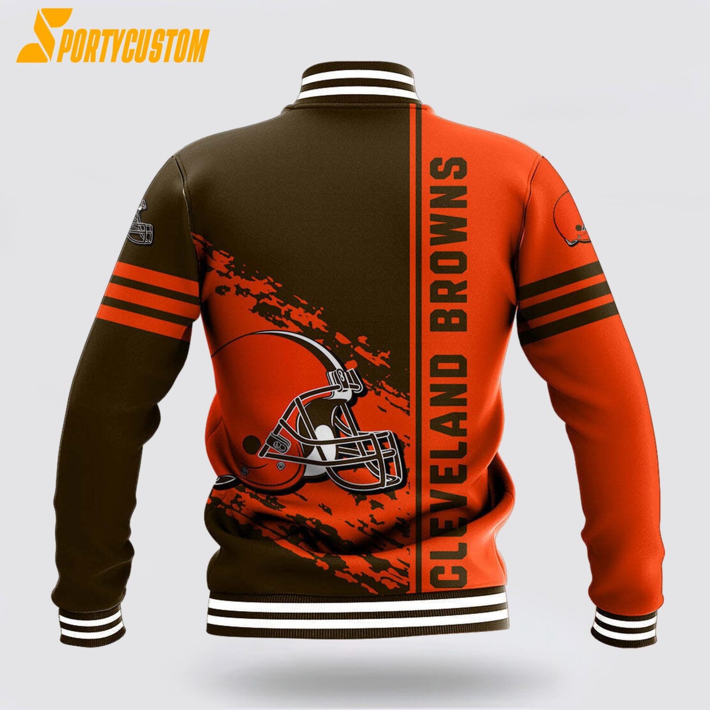 Cleveland Browns Logo Baseball Jacket Varsity Jacket - Brown/Orange - All-Over-Printed Jacket