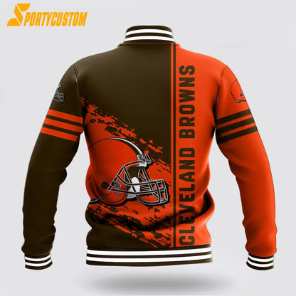 Cleveland Browns Logo Baseball Jacket Varsity Jacket - Brown/Orange - All-Over-Printed Jacket