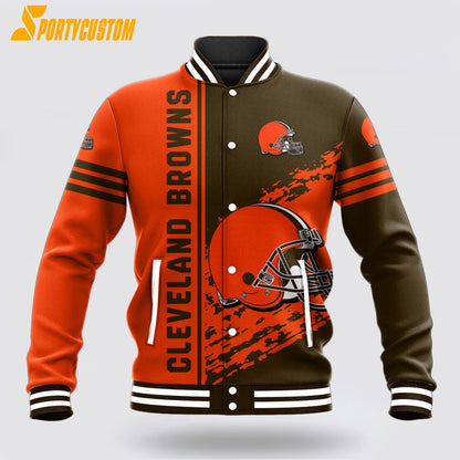 Cleveland Browns Logo Baseball Jacket Varsity Jacket - Brown/Orange - All-Over-Printed Jacket