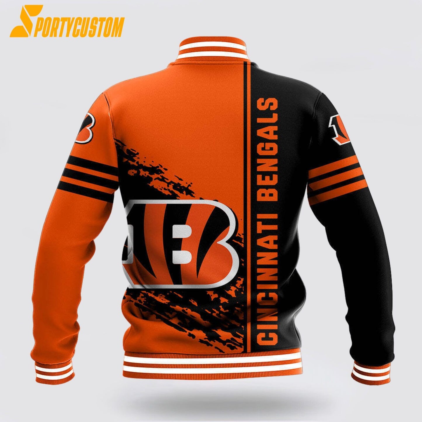 Cincinnati Bengals Logo Baseball Jacket Varsity Jacket - Orange/Black - All-Over-Printed Jacket