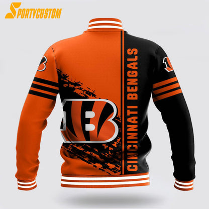 Cincinnati Bengals Logo Baseball Jacket Varsity Jacket - Orange/Black - All-Over-Printed Jacket