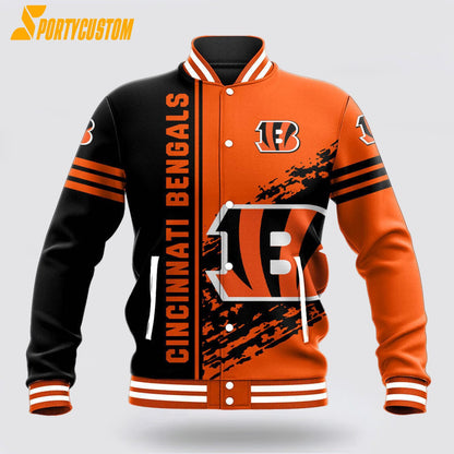 Cincinnati Bengals Logo Baseball Jacket Varsity Jacket - Orange/Black - All-Over-Printed Jacket