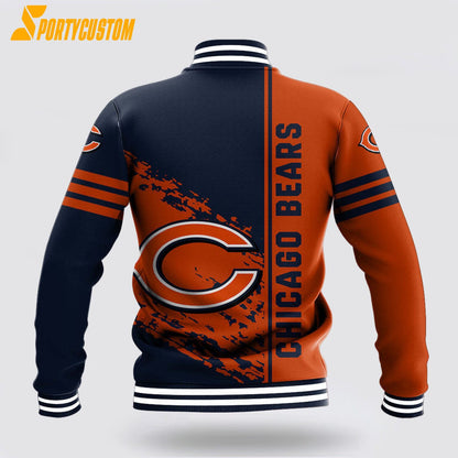 Chicago Bears Logo Baseball Jacket Varsity Jacket - Navy/Orange - All-Over-Printed Jacket