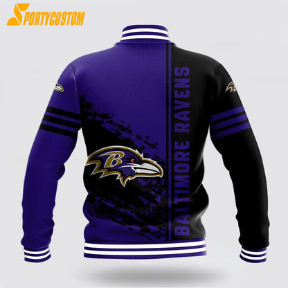 Baltimore Ravens Logo Baseball Jacket Varsity Jacket - Purple/Black - All-Over-Printed Jacket
