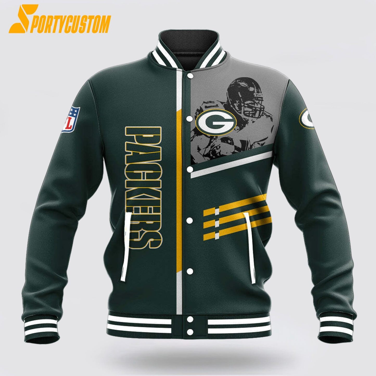 Green Bay Packers Player Baseball Jacket Varsity Jacket - Green - All-Over-Printed Jacket