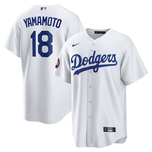 Yoshinobu Yamamoto 18 Los Angeles Dodgers 2025 MLB World Tour: Tokyo Series Home Player Men Jersey - White