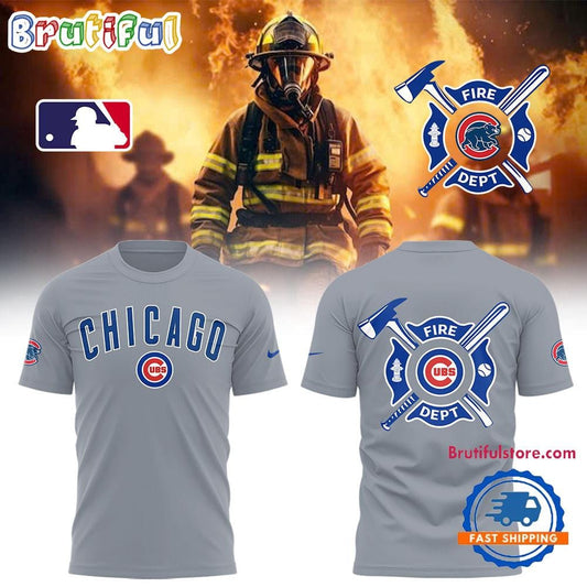 Chicago Cubs x Firefighter Appreciation Night All Over Printed T-shirt - Gray