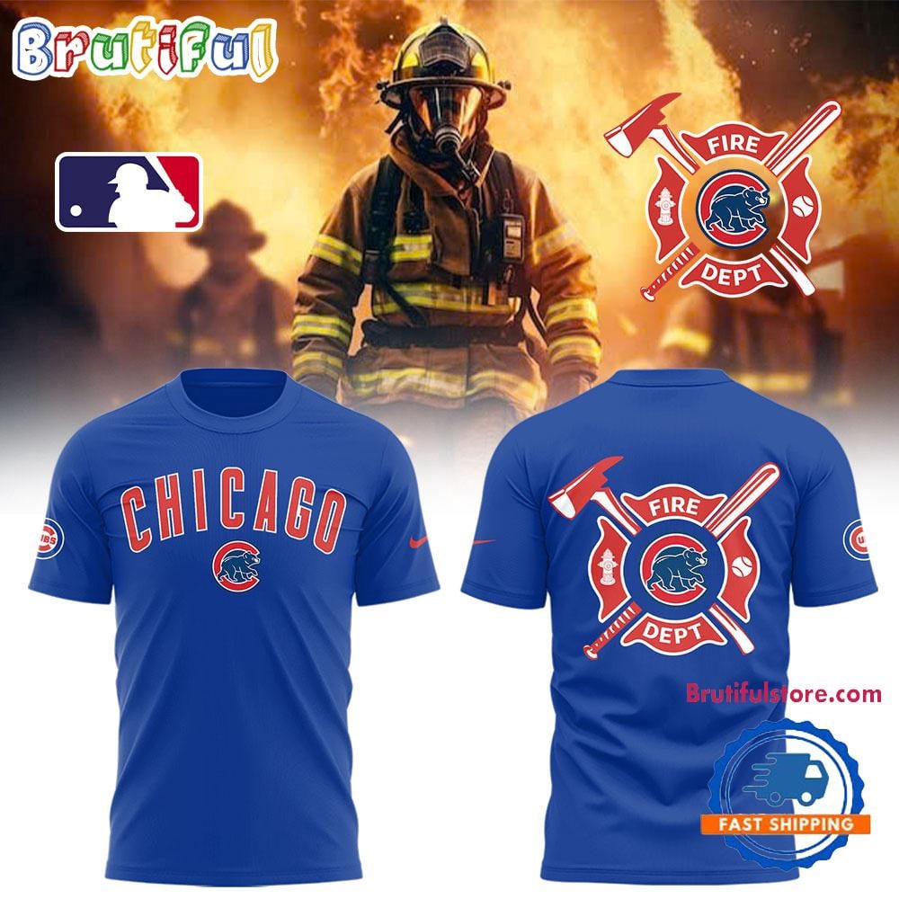 Chicago Cubs x Firefighter Appreciation Night All Over Printed T-shirt - Blue