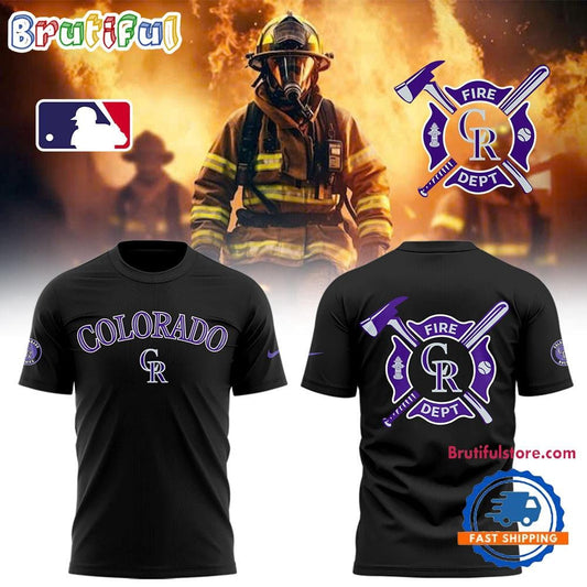 Colorado Rockies x Firefighter Appreciation Night All Over Printed T-shirt - Black