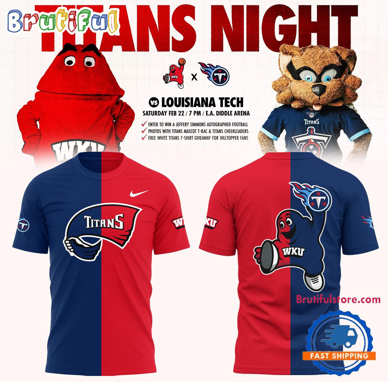 Western Kentucky Hilltoppers Tennessee Titans Night New Design 2025 All Over Printed T-shirt - Navy/Red