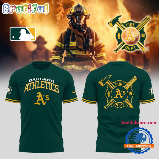 Oakland Athletics x Firefighter Appreciation Night All Over Printed T-shirt - Green