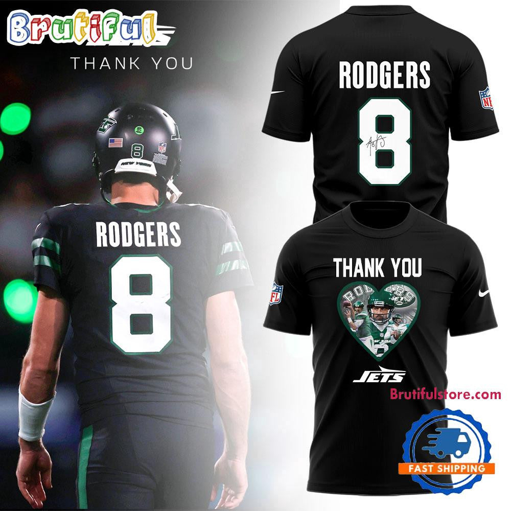 New York Jets NFL 2025 Thank You Rodgers All Over Printed T-shirt - Black