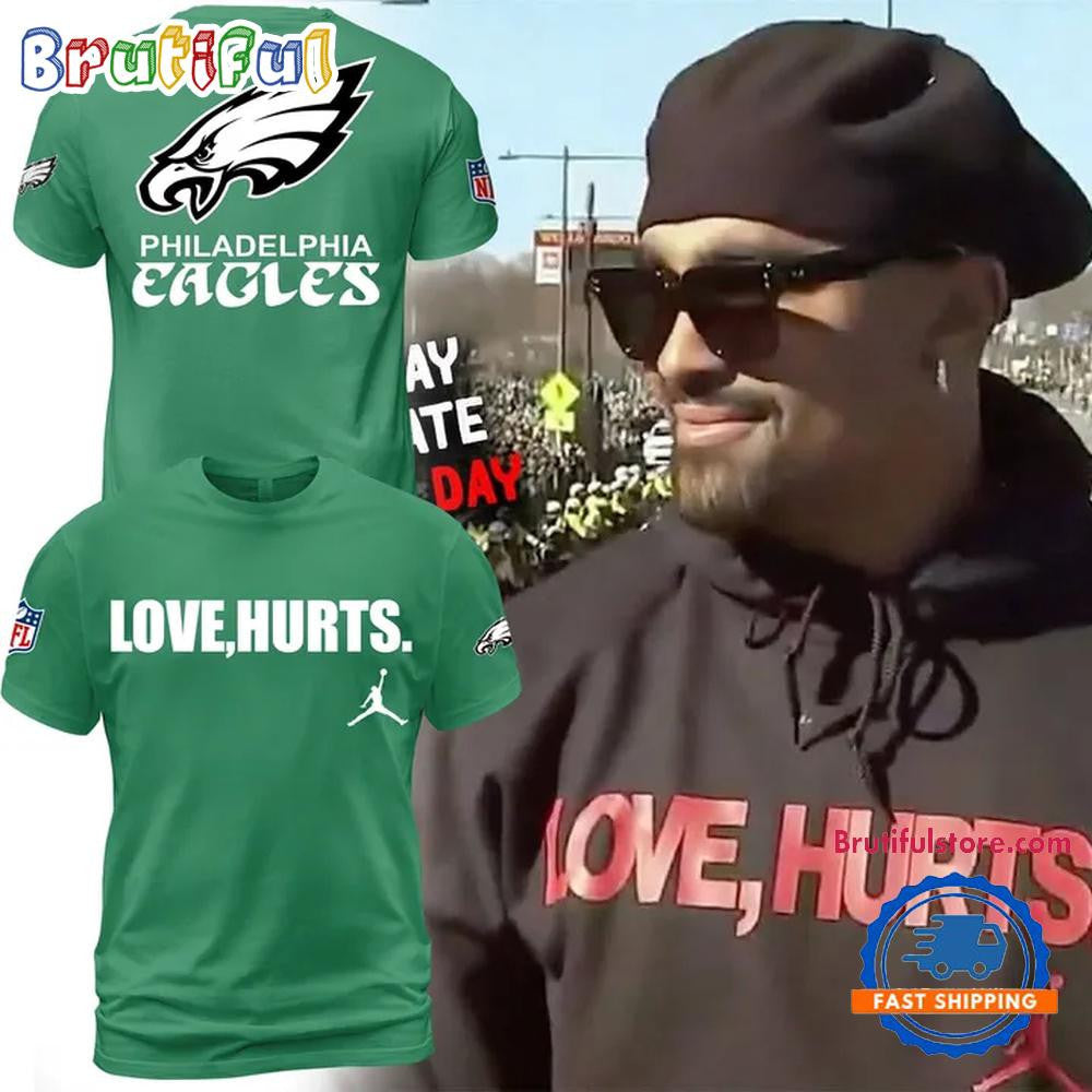 Philadelphia Eagles NFL x Love Hurts 2025 Champions All Over Printed T-shirt - Green