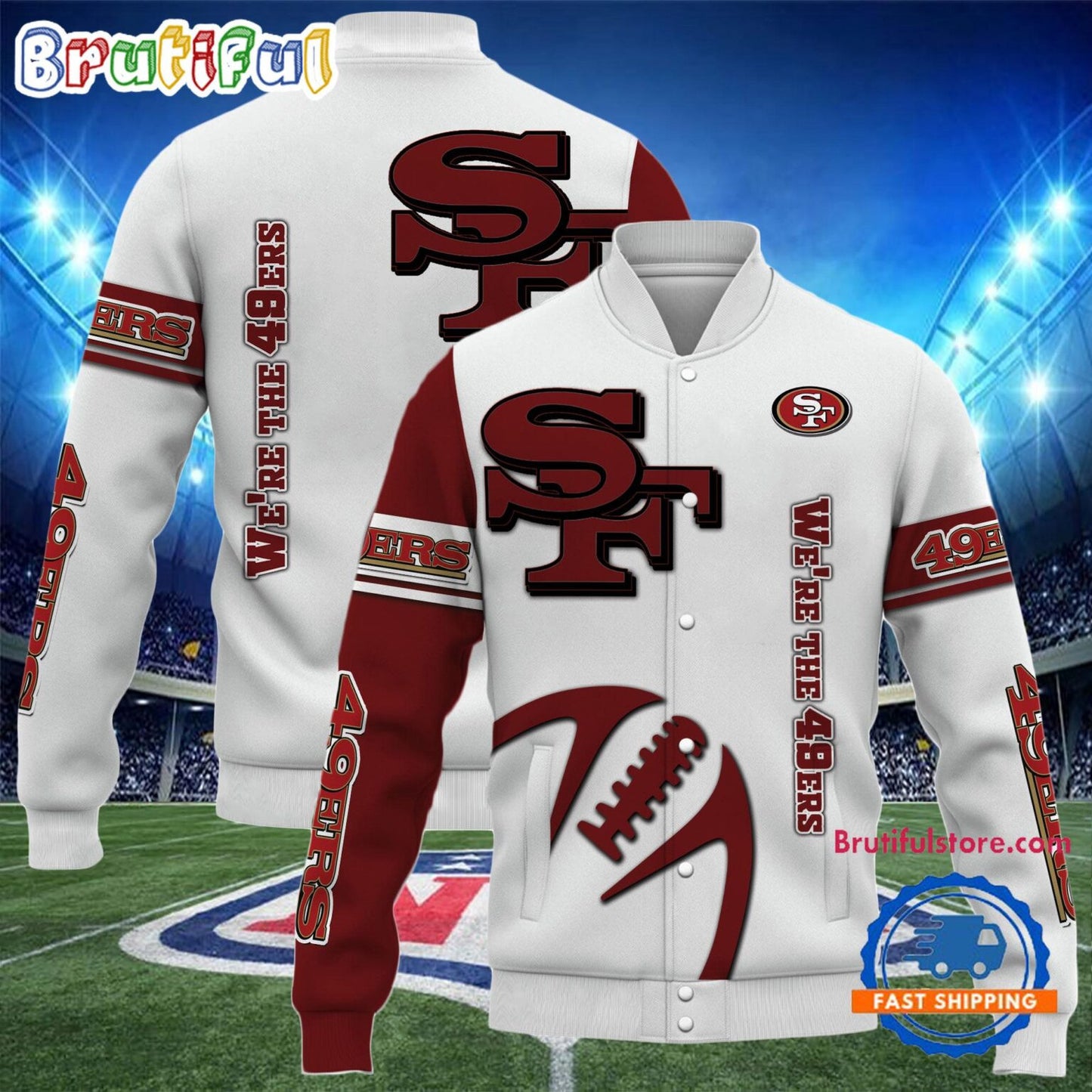San Francisco 49ers 2024 Limited Edition New Design Baseball Jacket Varsity Jacket - White - All-Over-Printed Jacket
