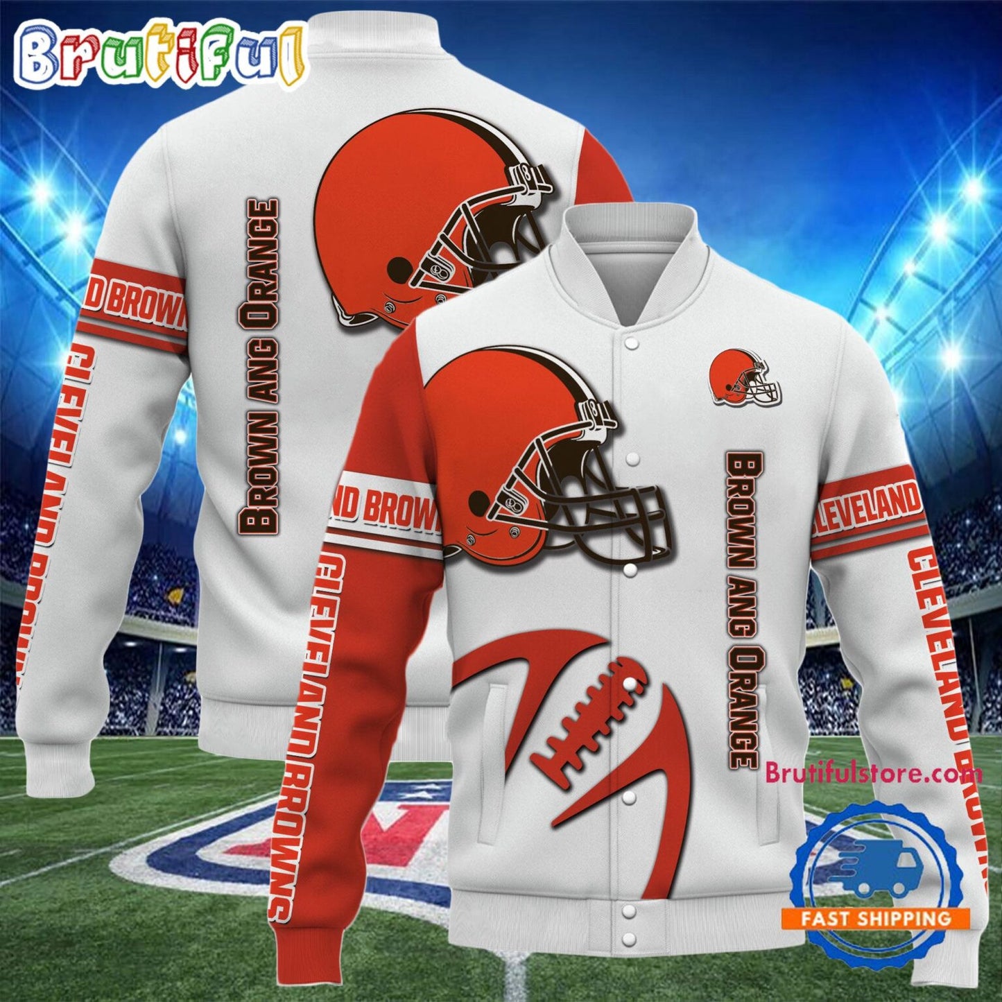 Cleveland Browns 2024 Limited Edition New Design Baseball Jacket Varsity Jacket - White - All-Over-Printed Jacket