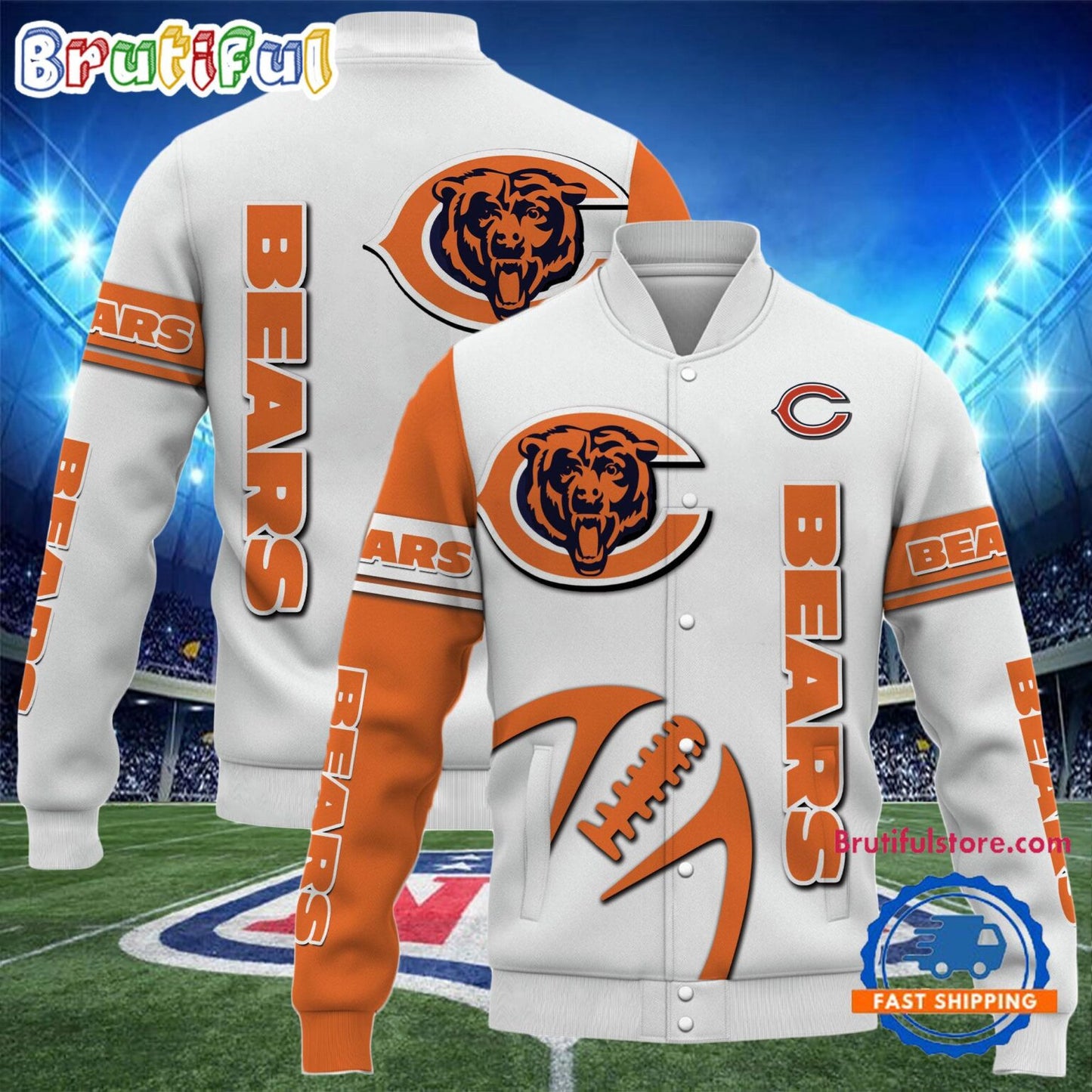 Chicago Bears 2024 Limited Edition New Design Baseball Jacket Varsity Jacket - White - All-Over-Printed Jacket