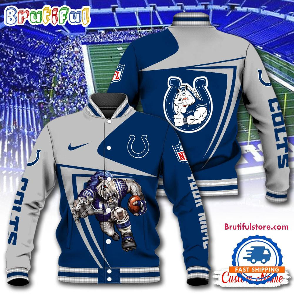 Indianapolis Colts Football Mascot Limited New Design Baseball Jacket Varsity Jacket - Navy - All-Over-Printed Jacket
