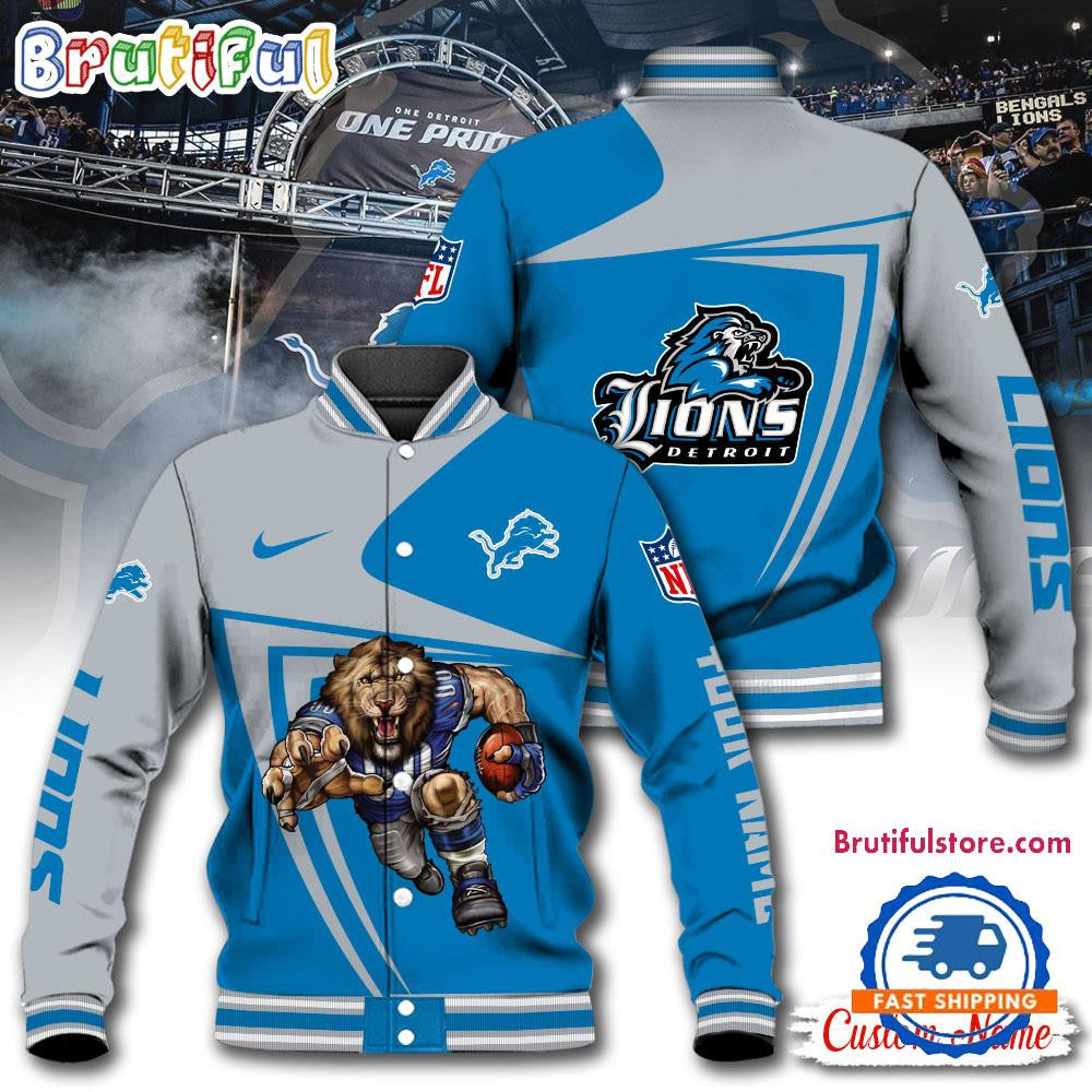Detroit Lions Football Mascot Limited New Design Baseball Jacket Varsity Jacket - Blue - All-Over-Printed Jacket
