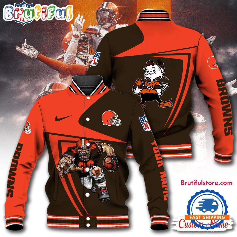 Cleveland Browns Football Mascot Limited New Design Baseball Jacket Varsity Jacket - Brown - All-Over-Printed Jacket