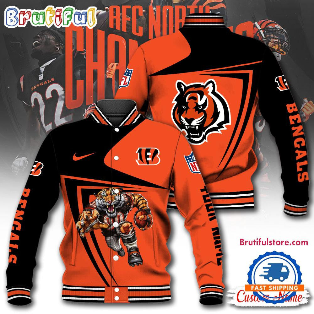 Cincinnati Bengals Football Mascot Limited New Design Baseball Jacket Varsity Jacket - Orange - All-Over-Printed Jacket