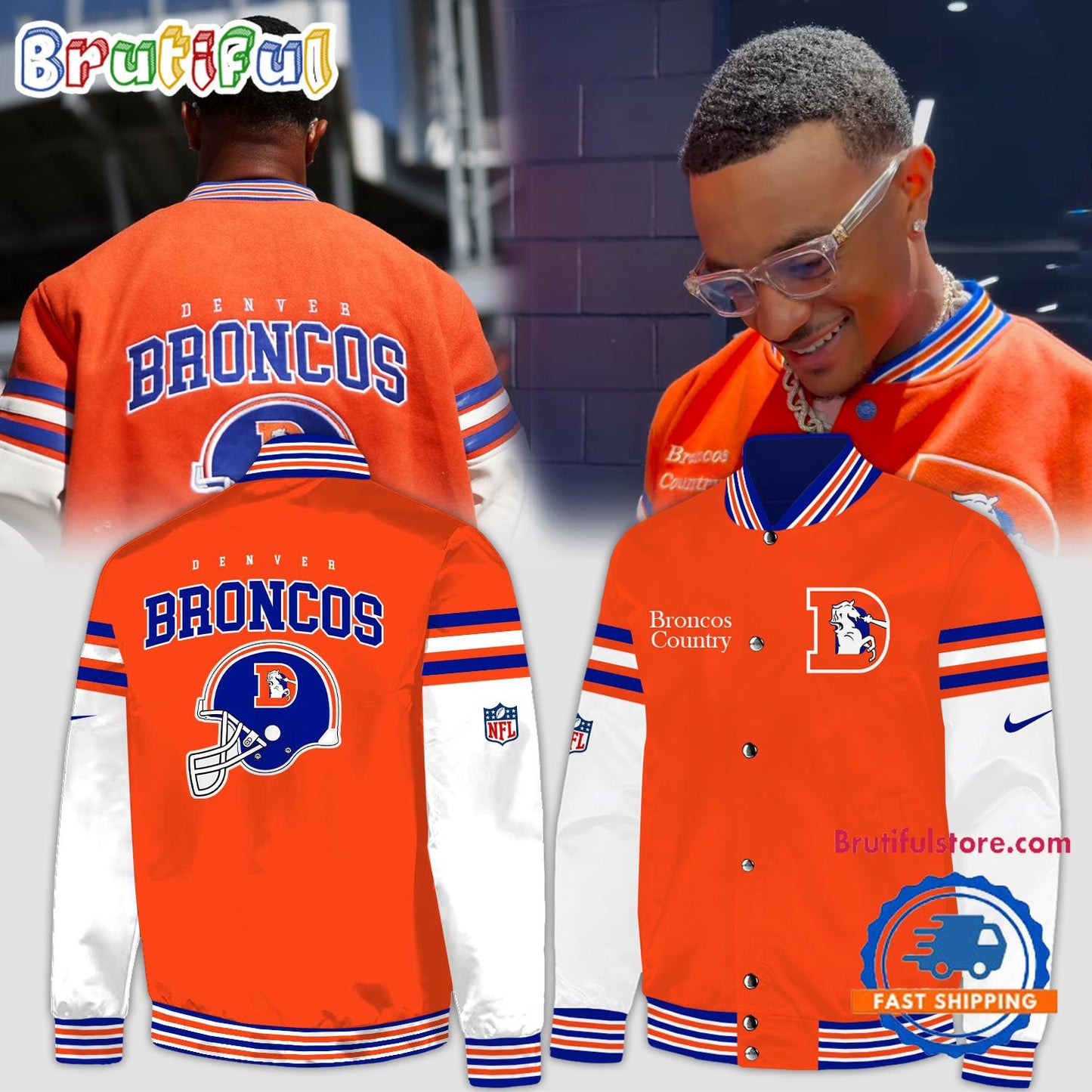 Denver Broncos Special Patrick Surtain II Baseball Jacket Varsity Jacket - Orange - All-Over-Printed Jacket